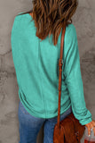 Green Solid Color Patchwork Long Sleeve Top