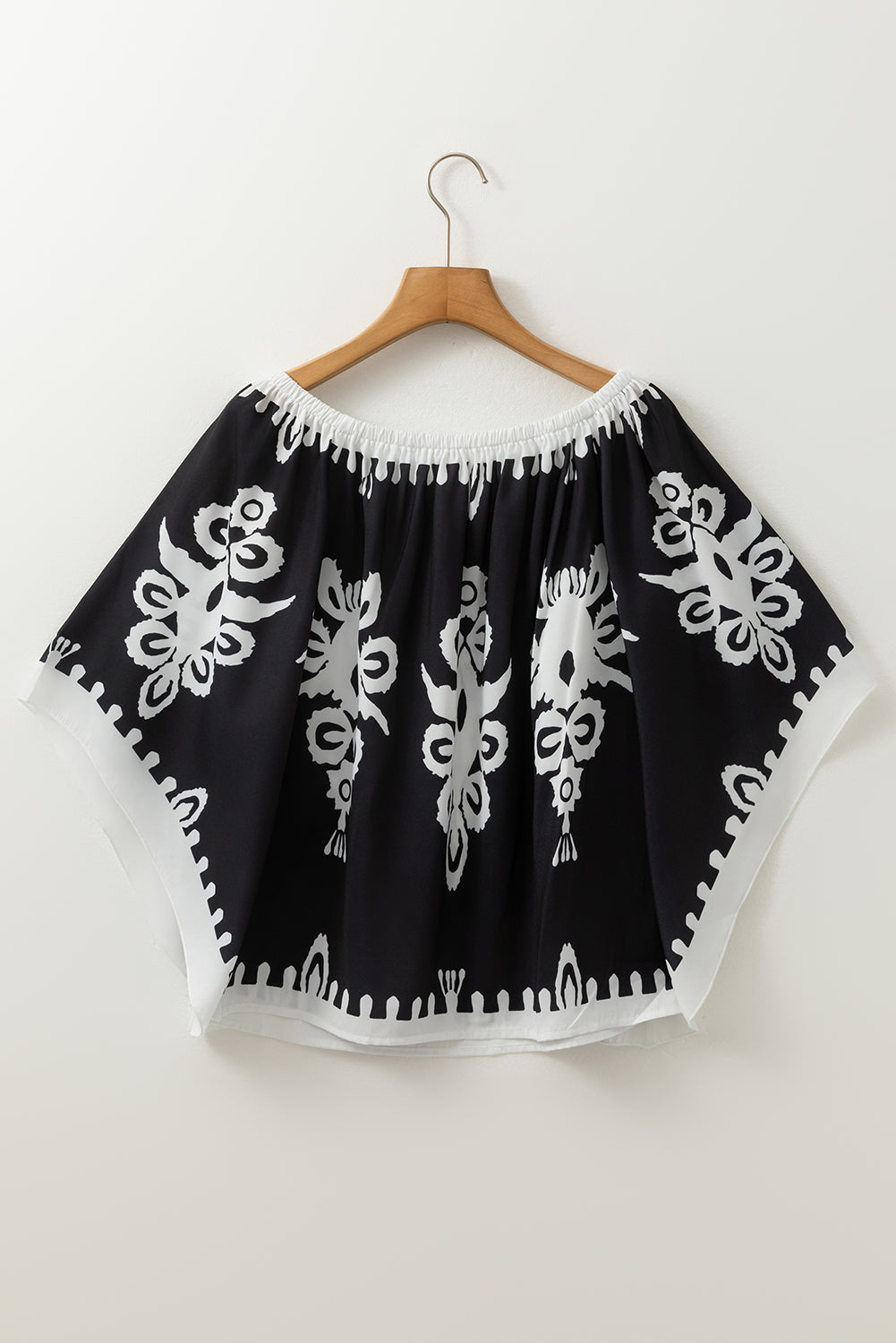 Black Tribal Printed Off Shoulder Loose Sleeve Blouse