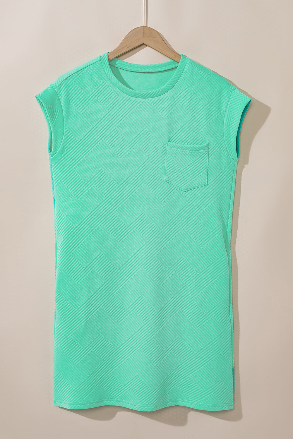 Mint Green Textured Cap Sleeve T Shirt Dress