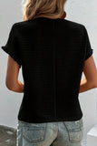 Black Solid Textured Ruffled Short Sleeve Blouse