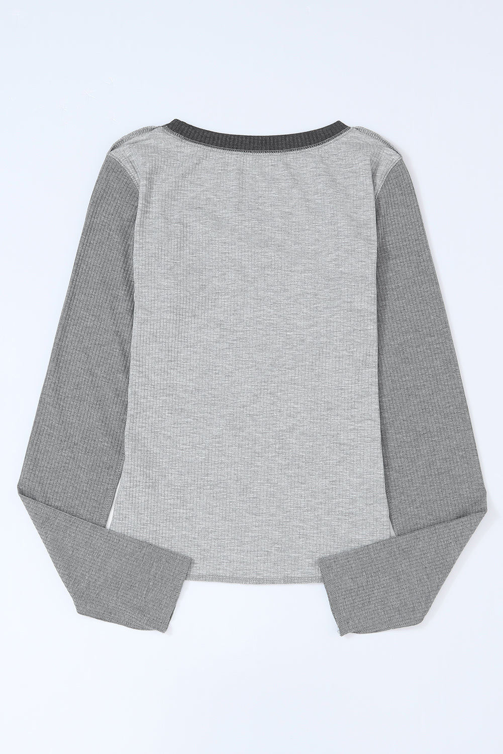 Gray Expose Seam Color Block Ribbed Knit Top