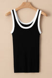 Black Colorblock Edge Ribbed Knit U Neck Tank Top