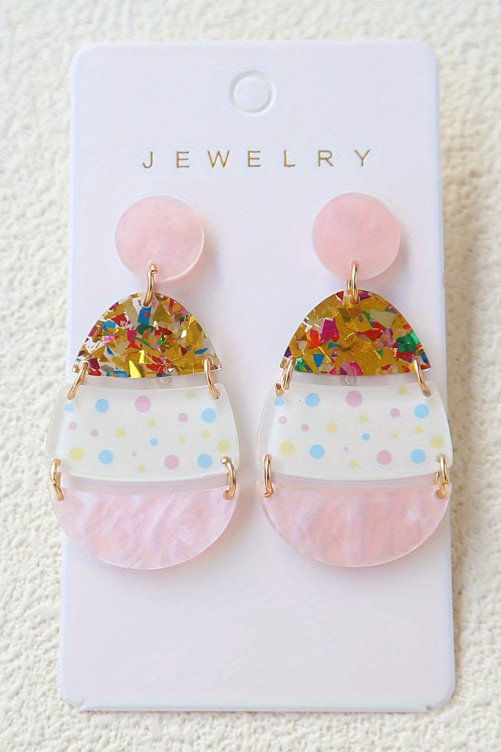 Pink Cute Printed Easter Egg Shape Drop Earrings