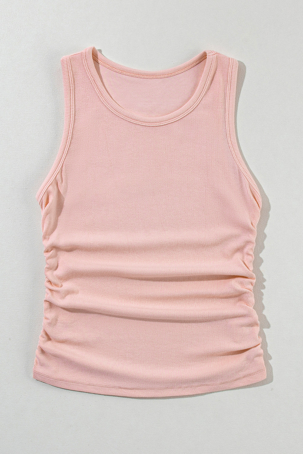 Apricot Pink Plain Ruched Side Slim Tank Top