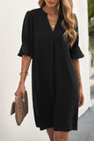 Black Ruffled Sleeve Shift Dress