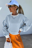 Blue Stripe Drop Shoulder Crew Neck Loose Sweatshirt