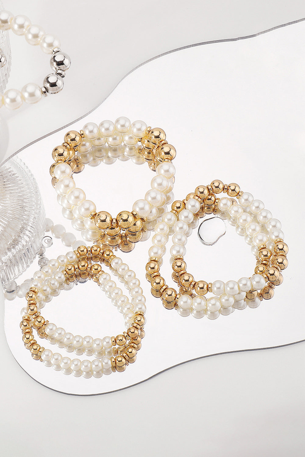 White 5pcs Pearl Plated Beaded Bracelet Set