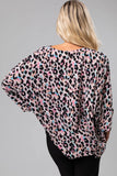 Pink Multicolor Leopard Print V Neck Oversized Blouse