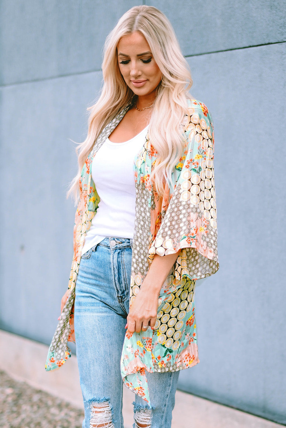 Multicolor Floral Open Sheer Shimmer Kimono