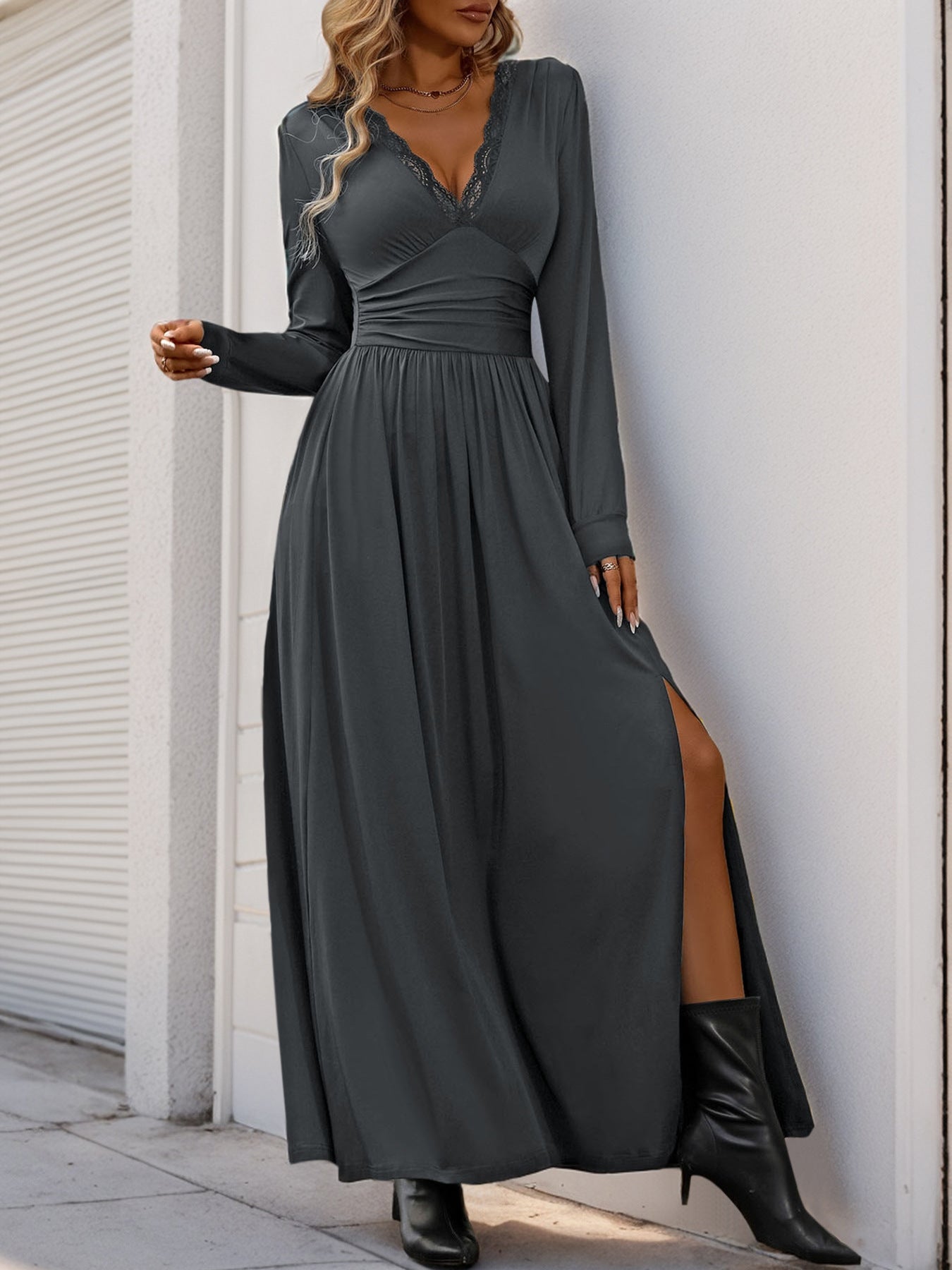 Women Dress V Neck Long Sleeve Dresses