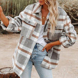 Women's Cross-border Plaid Button Flannel Tweed Shirt Jacket