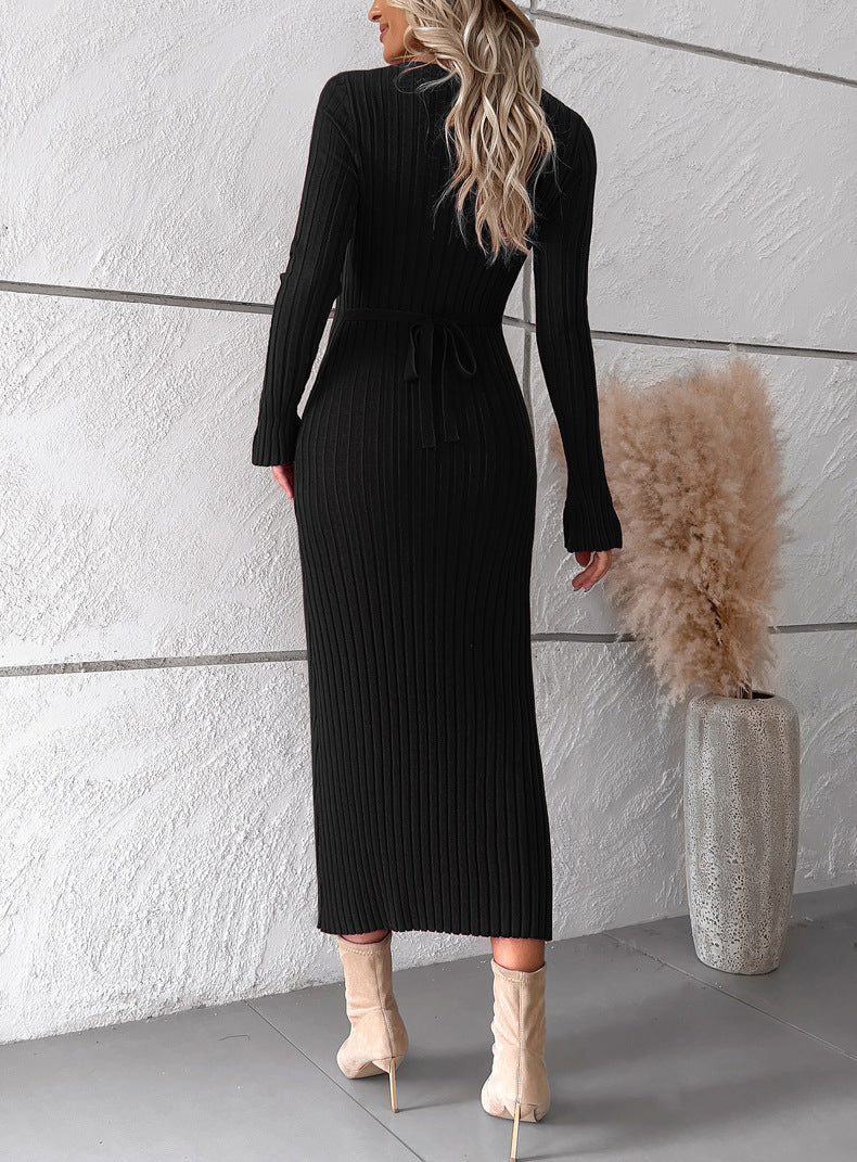 Women Casual V Neck Knit Sweater Dresses