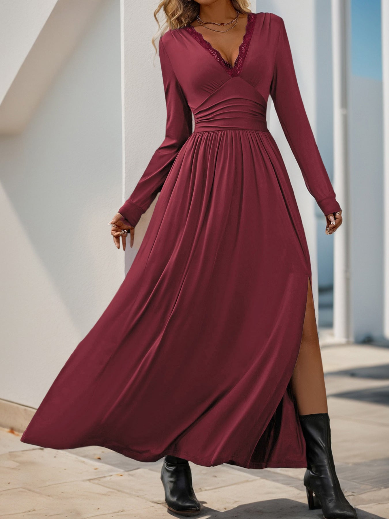 Women Dress V Neck Long Sleeve Dresses