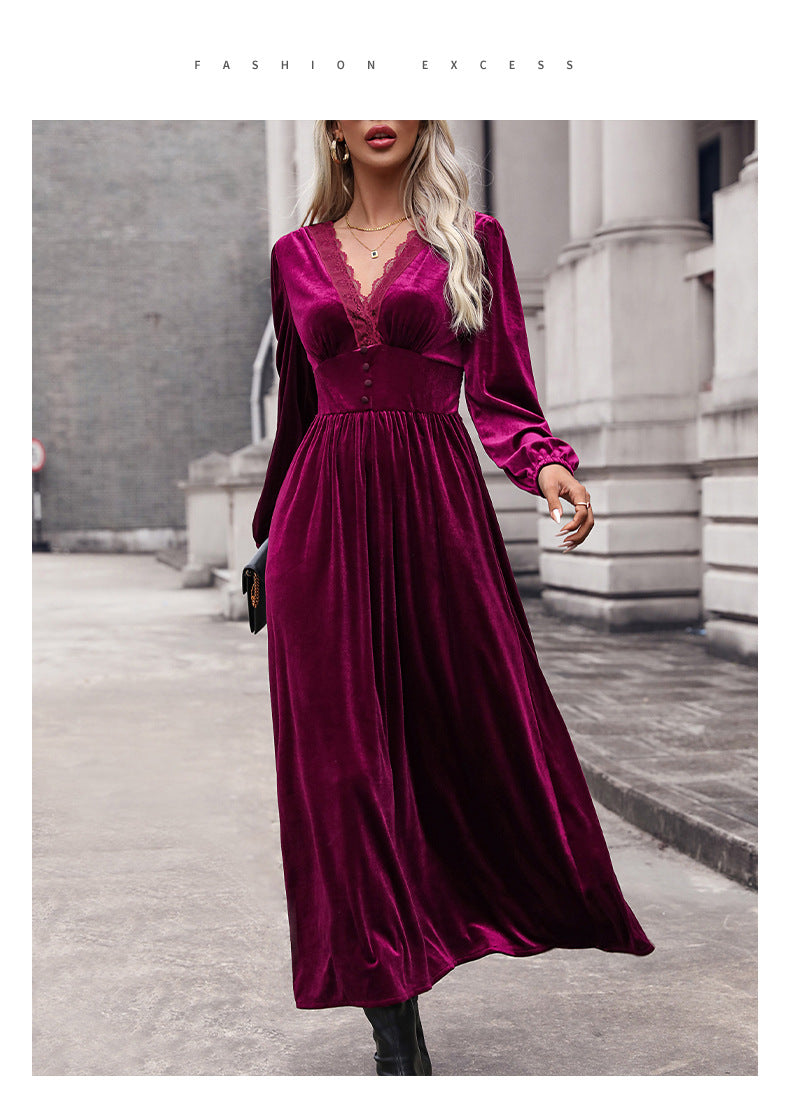 Womens V Neck Velvet Cocktail Party Wedding Dress