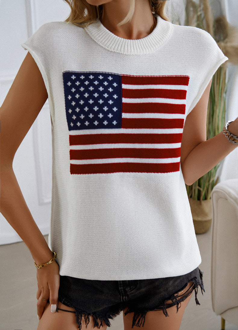 Women's American Flag Graphic Cap Sleeve Vest