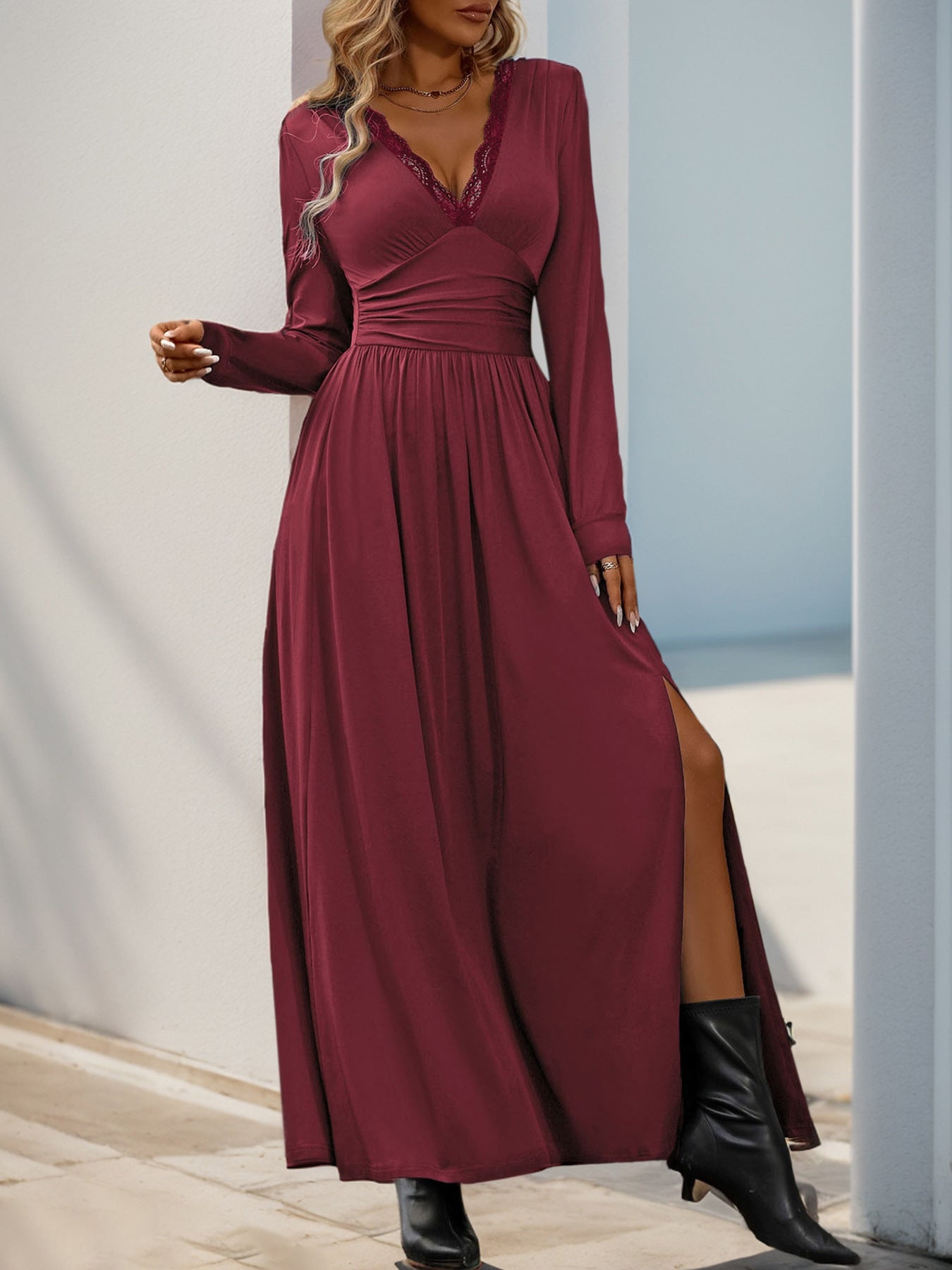 Women Dress V Neck Long Sleeve Dresses