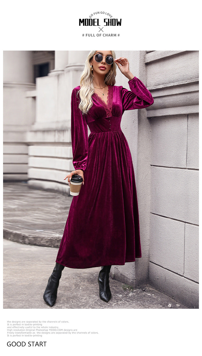 Womens V Neck Velvet Cocktail Party Wedding Dress