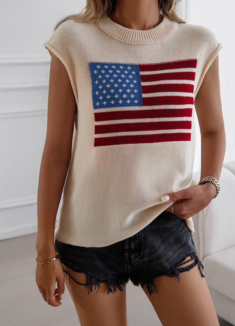 Women's American Flag Graphic Cap Sleeve Vest