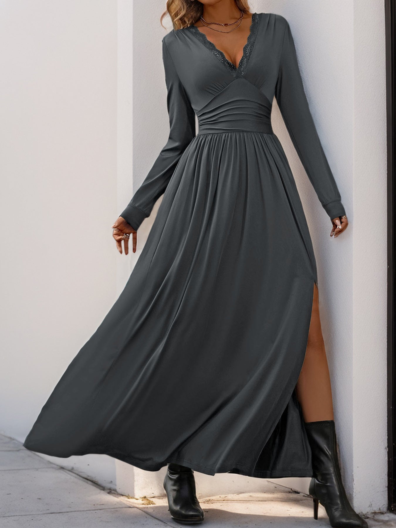 Women Dress V Neck Long Sleeve Dresses