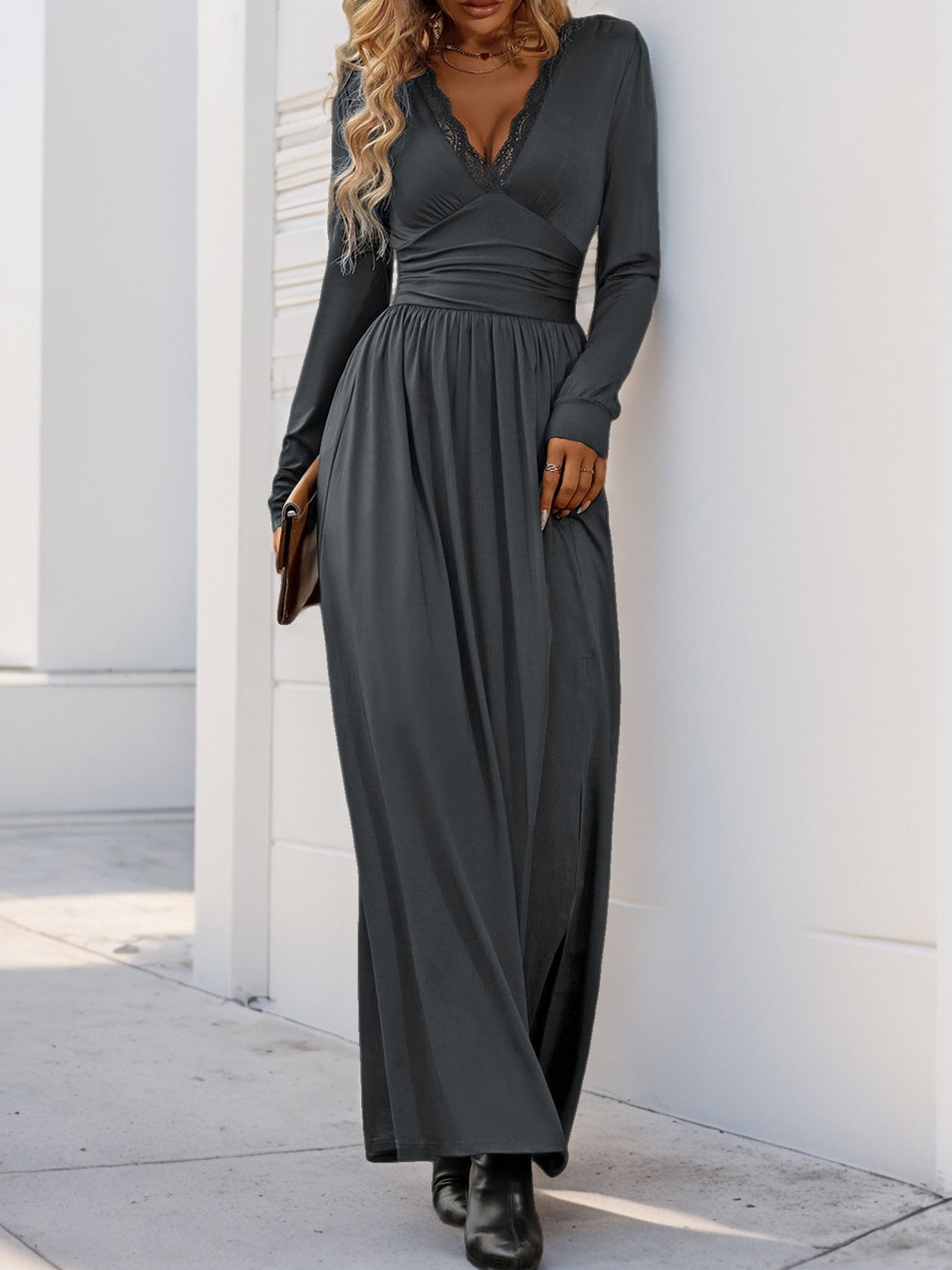 Women Dress V Neck Long Sleeve Dresses