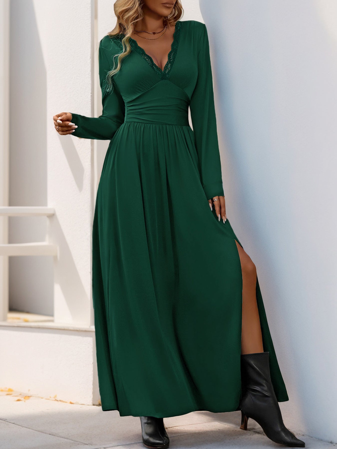 Women Dress V Neck Long Sleeve Dresses