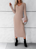 Women Casual V Neck Knit Sweater Dresses