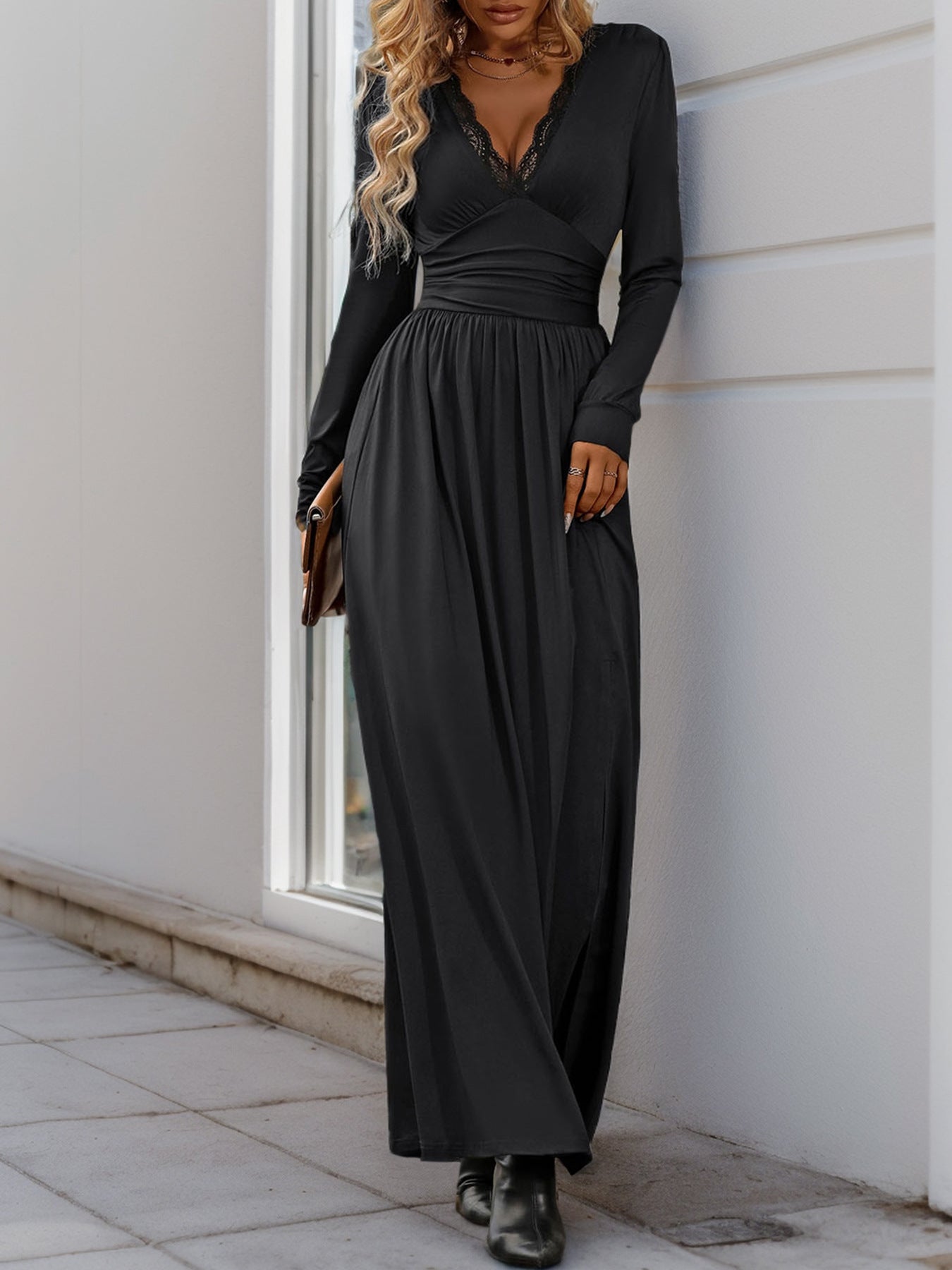 Women Dress V Neck Long Sleeve Dresses