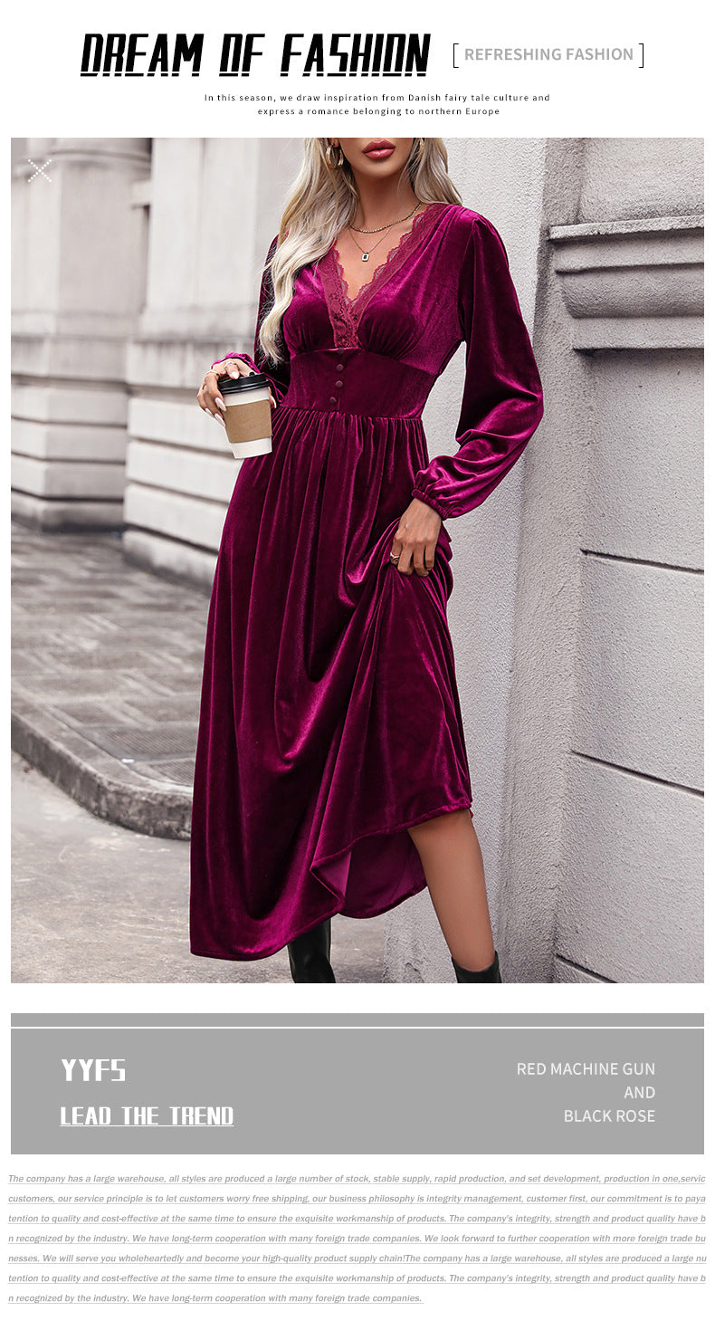 Womens V Neck Velvet Cocktail Party Wedding Dress