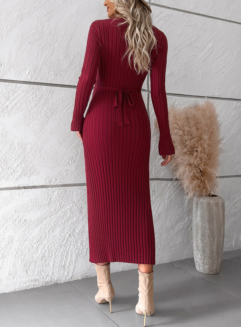 Women Casual V Neck Knit Sweater Dresses