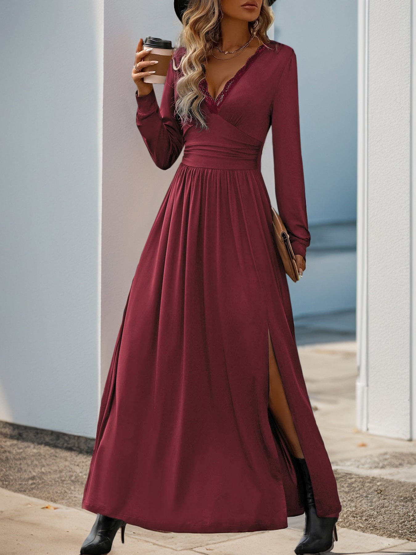 Women Dress V Neck Long Sleeve Dresses