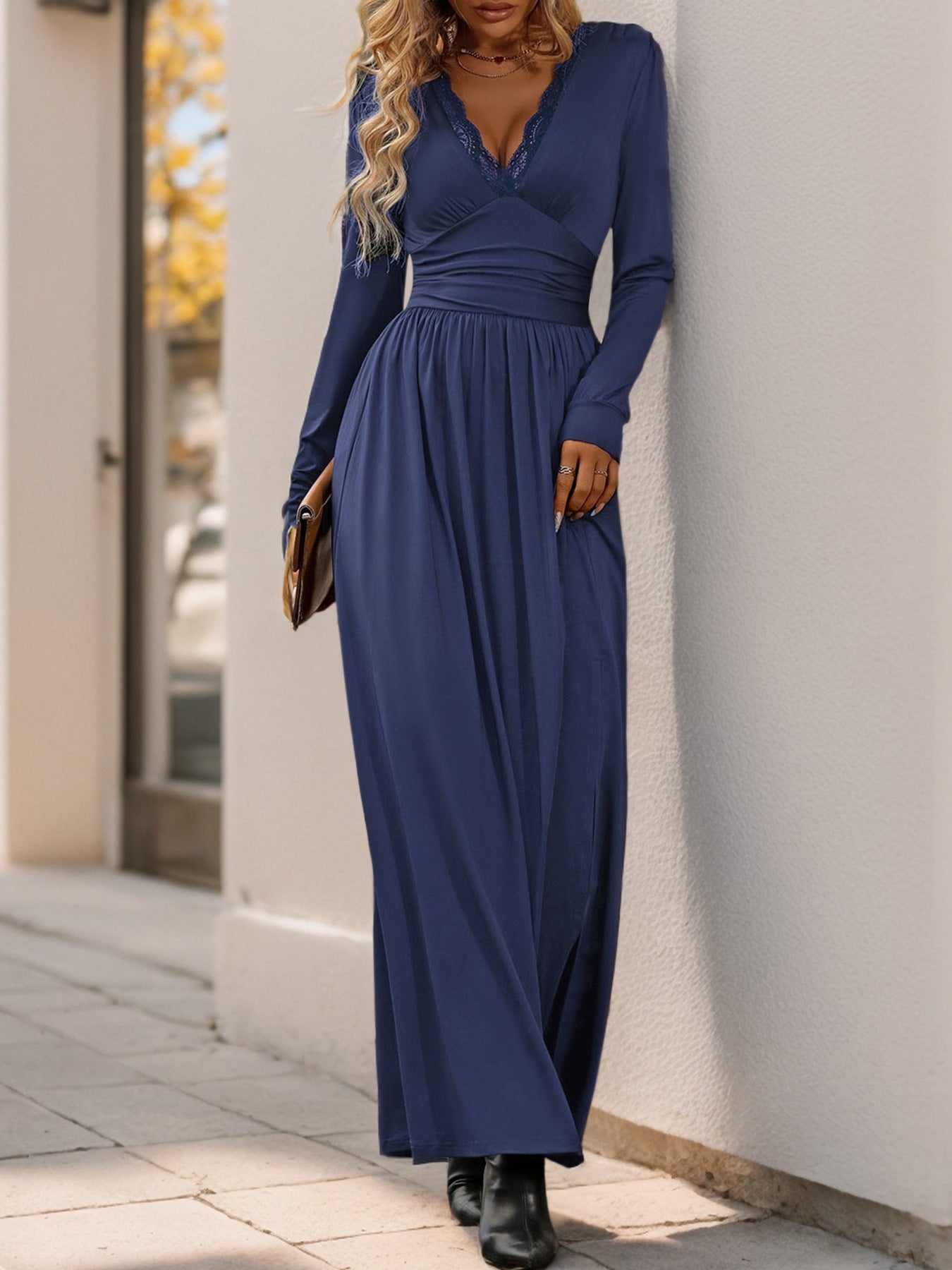 Women Dress V Neck Long Sleeve Dresses