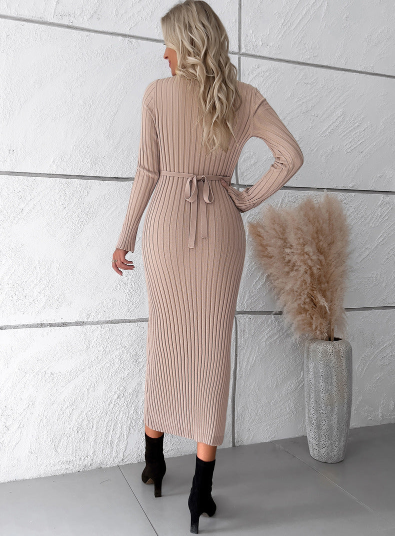 Women Casual V Neck Knit Sweater Dresses