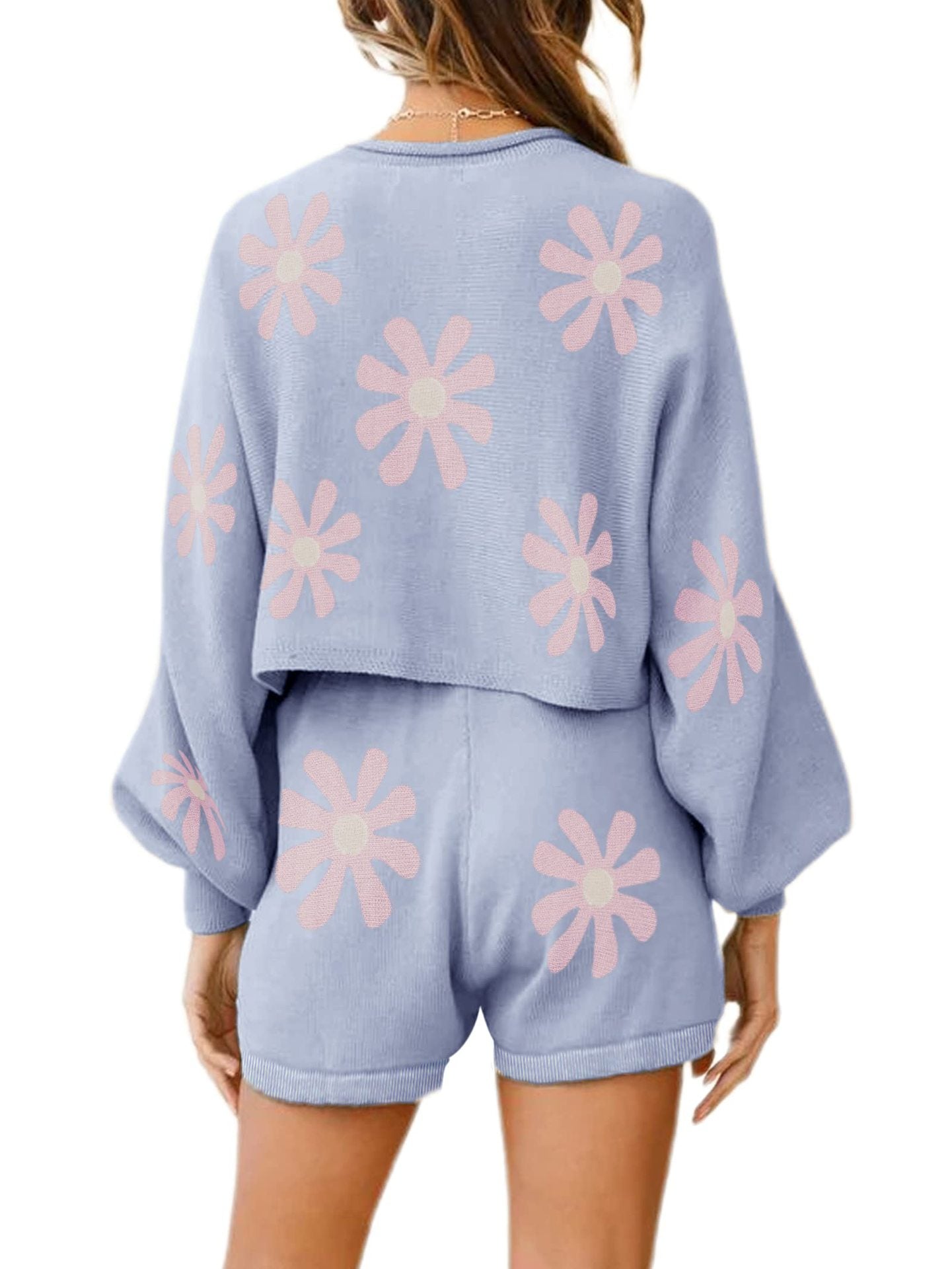 Women's Clothing Long-sleeved Sweater Shorts Loungewear Little Daisy Two-piece Set