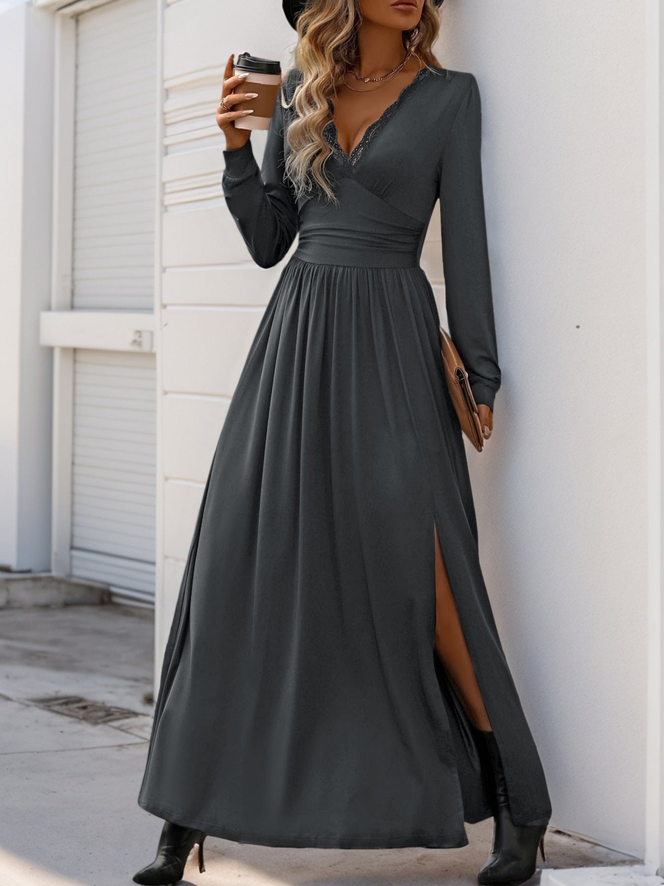 Women Dress V Neck Long Sleeve Dresses