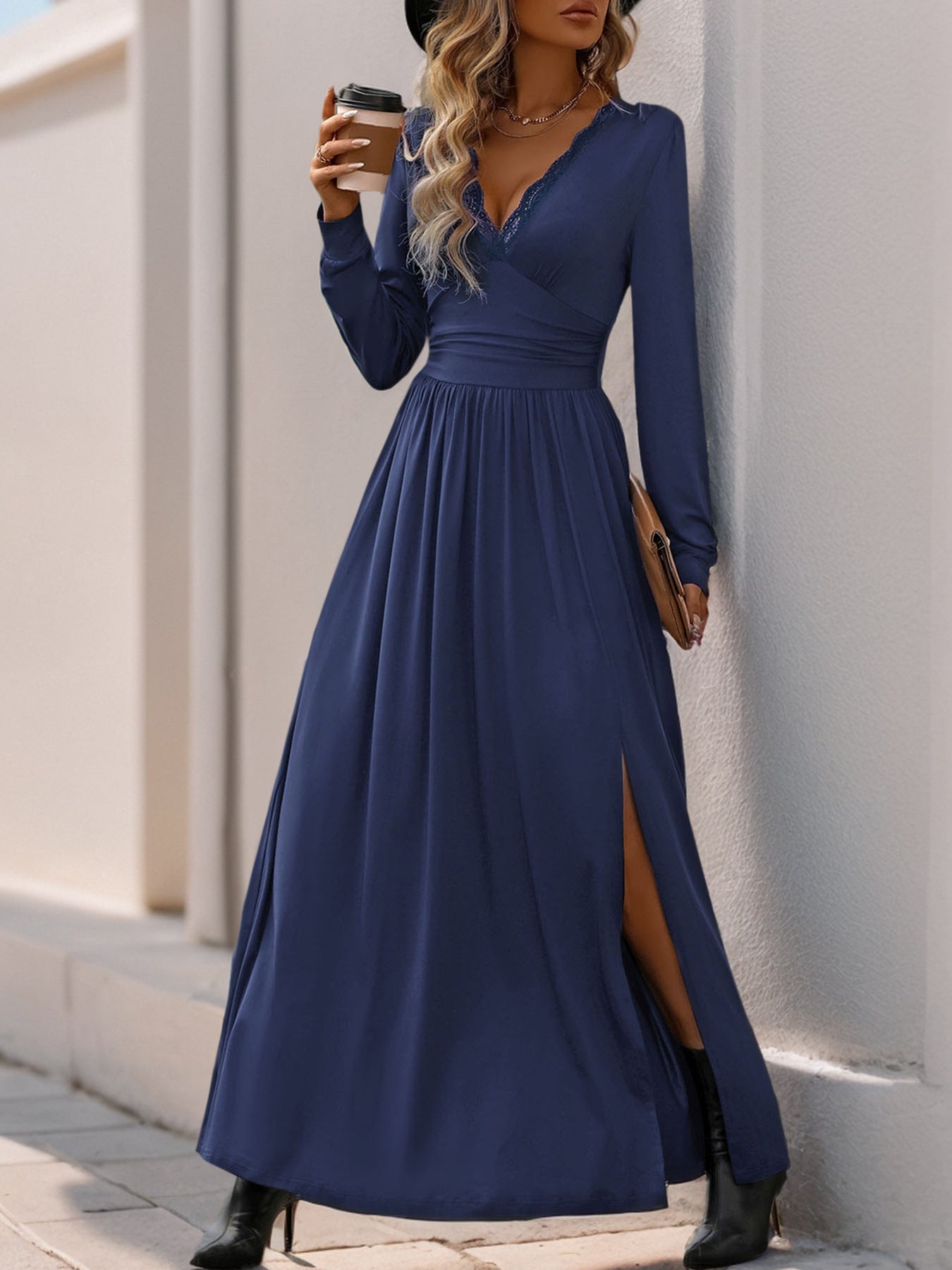 Women Dress V Neck Long Sleeve Dresses