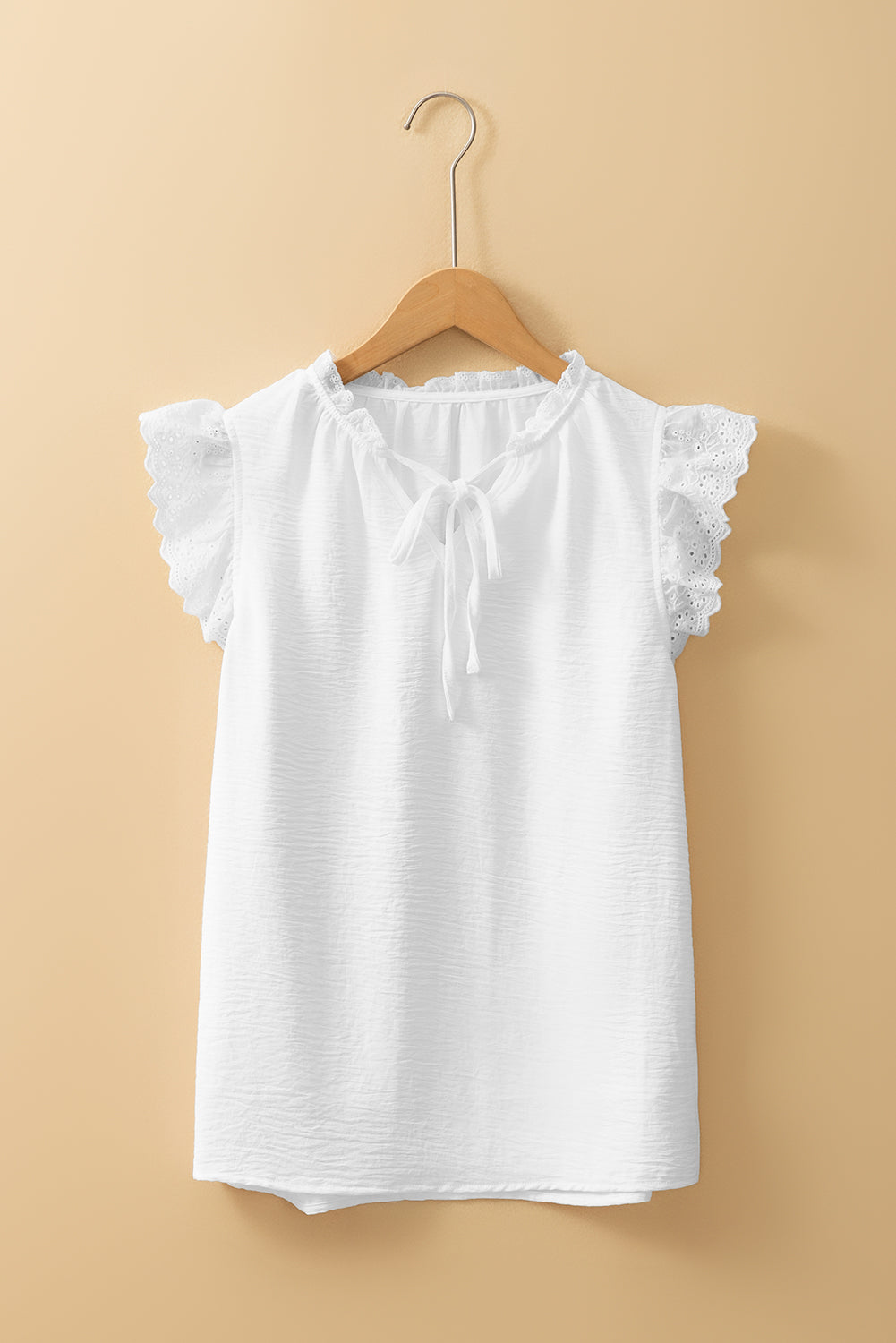 White Embroidered Ruffle Trim Textured Blouse