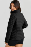 Black Solid Color Quilted Zip-up Puffer Jacket