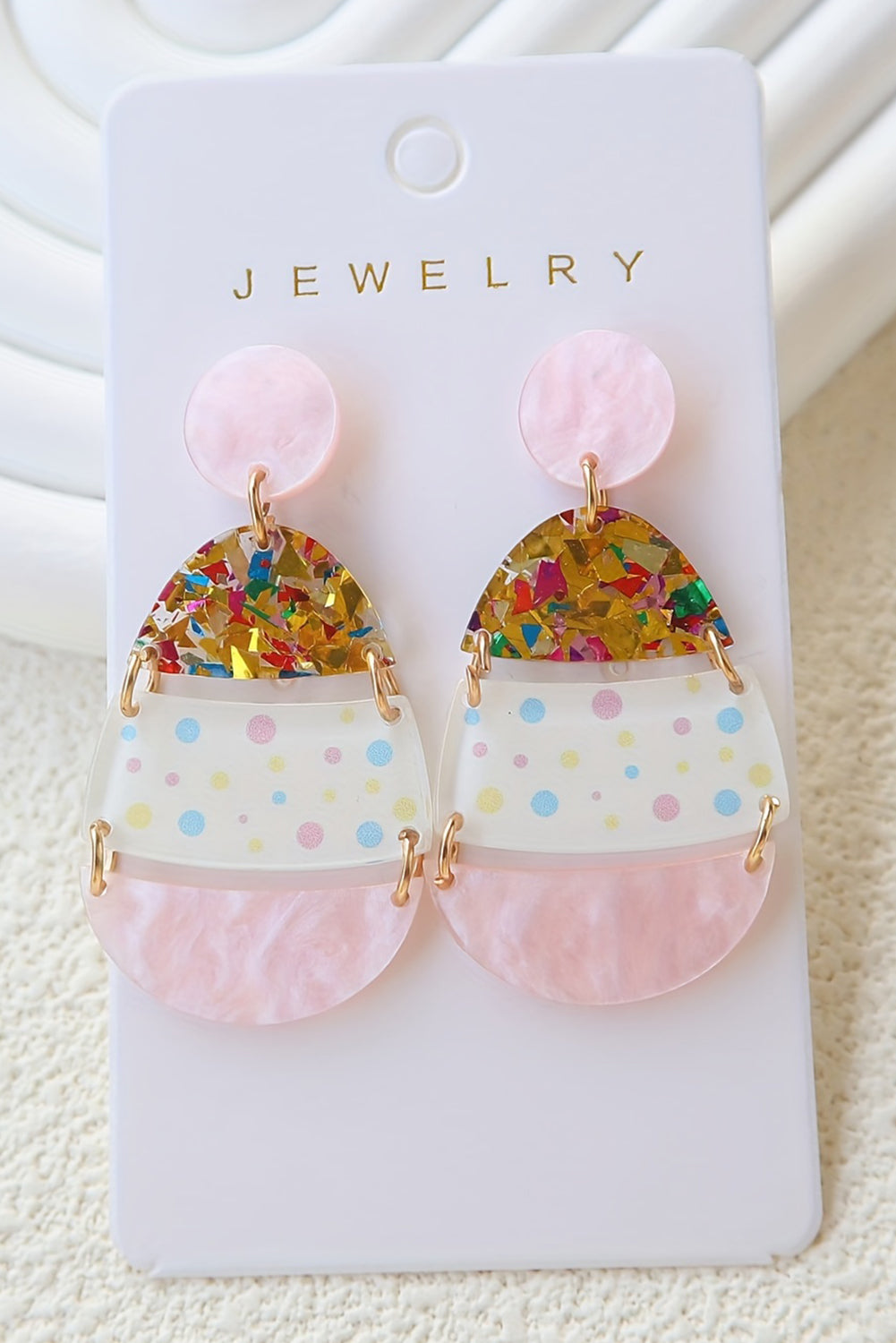 Pink Cute Printed Easter Egg Shape Drop Earrings