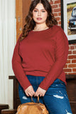 Red Dahlia Piping Detail Plus Size Long Sleeve Top