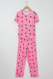 Pink Valentines Heart Print Tee and Pants Lounge Set