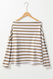 Khaki Striped Boat Neck Long Sleeve Top