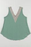 Mist Green Lace Crochet Splicing V Neck Loose Fit Tank Top