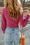 Rose U Neck Textured Long Sleeve Top