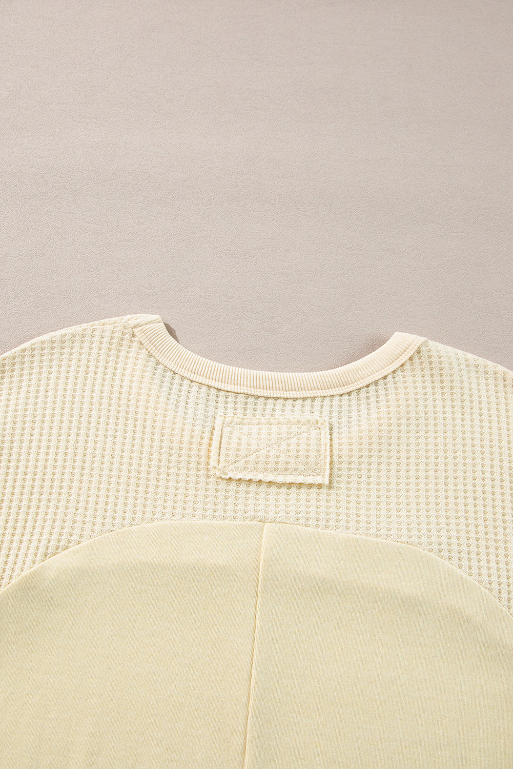 Beige Thermal Knit Patchwork Exposed Seam Long Sleeve Top