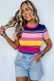 Pink Mixed Stripes Ribbed Knit Top