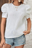 White Textured Short Puff Sleeve Tee