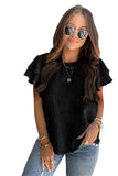 Black Textured Tiered Ruffled Short Sleeve Blouse