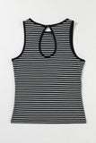 Black Striped Print Ribbed Knit Sleeveless Top