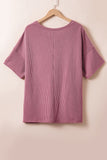 Rose Pink Textured V-Neck Dropped Shoulder Plus T-Shirt