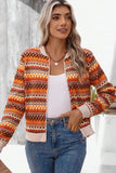 Orange Boho Striped Zip Up Long Sleeve Jacket